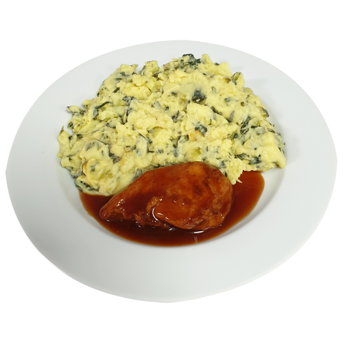 Kipfilet Kippenjus Stamppot paksoi met perzik(natrium/zoutarm)